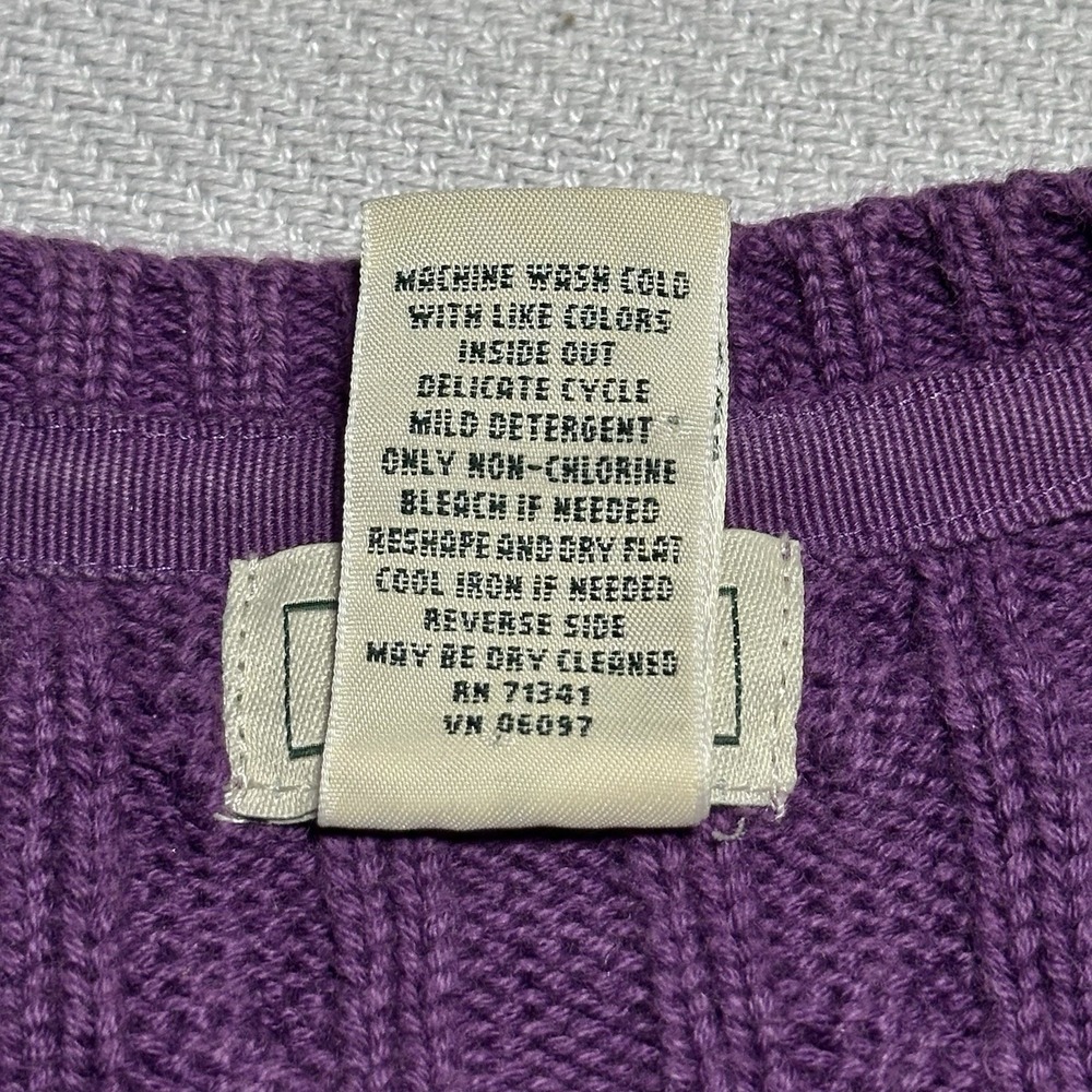 LL Bean Cable Knit Cardigan Sweater Womens Large Purple Cotton‎ Cottagecore - Picture 3 of 9